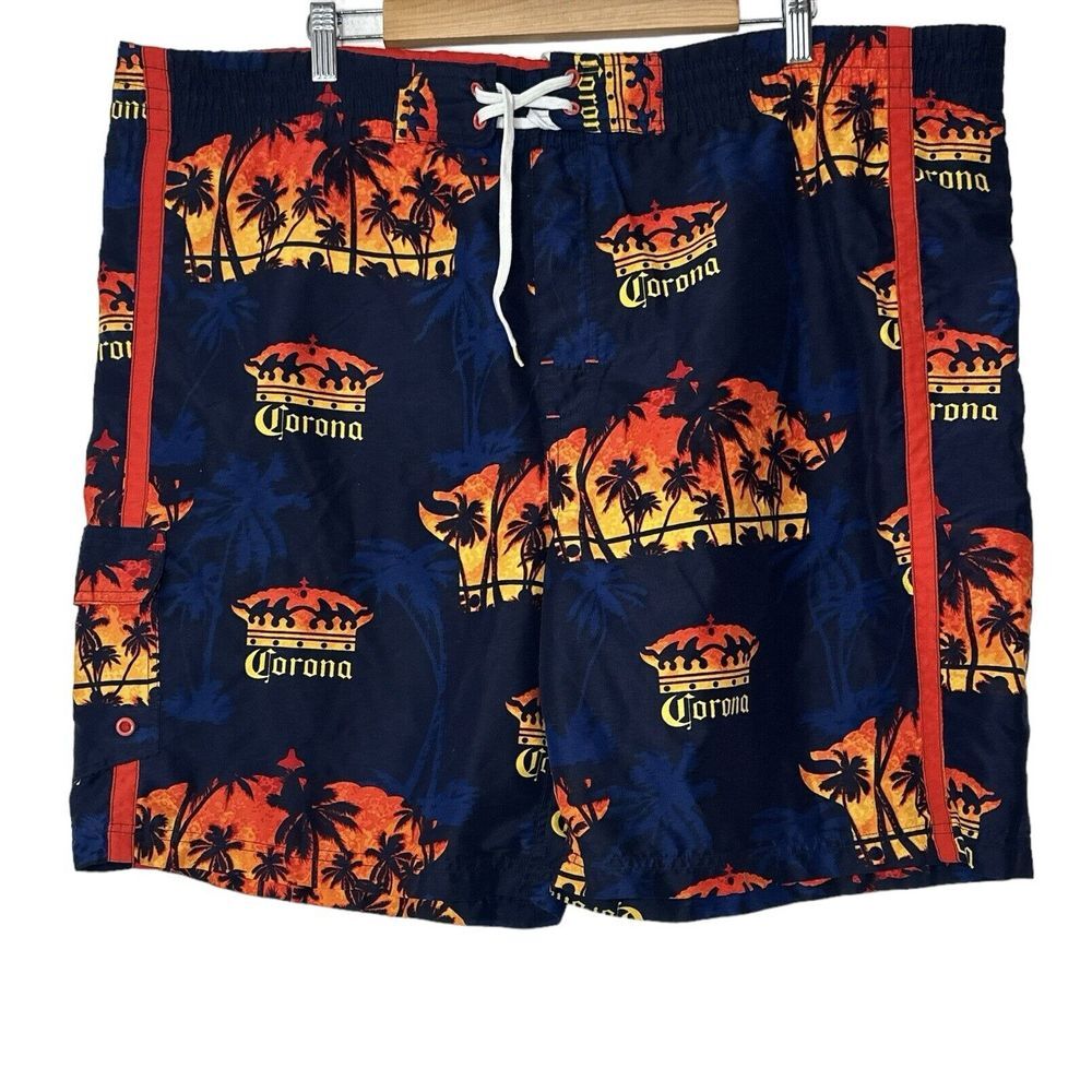 Corona Extra Shorts Men's Size 38 Sunset & Palm Trees‎ Print Board Swim Trunks